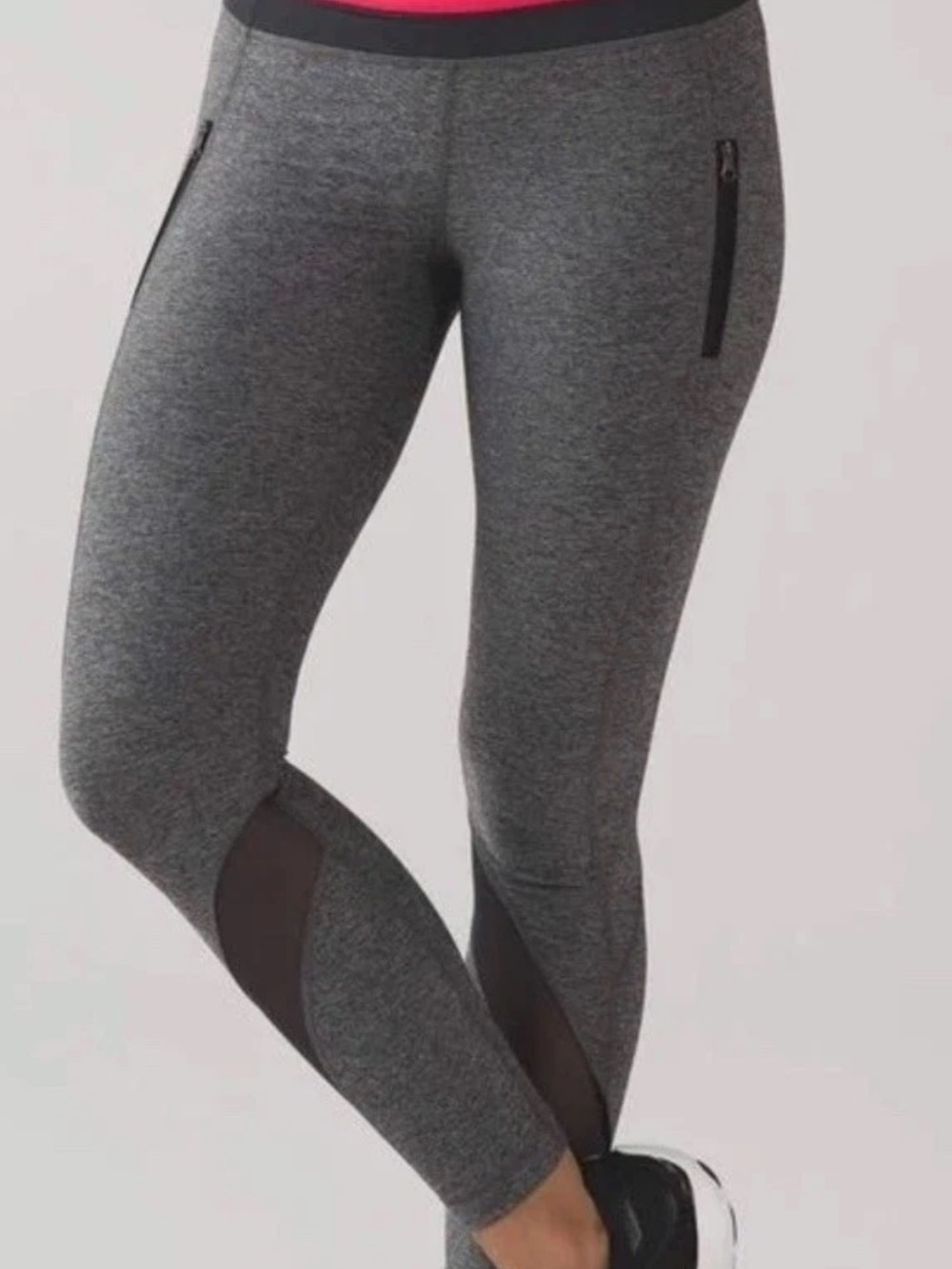 lululemon inspire tight ll Gray, pink  Leggings with Black Mesh Panels size 6